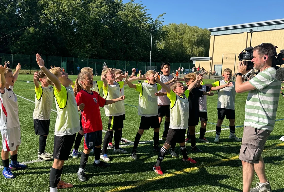 UK Sports FC players being filmed by the BBC Breakfast team at training