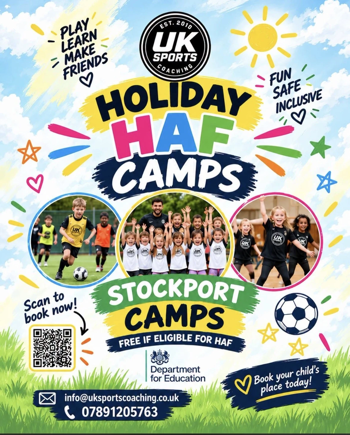 UK Sports Coaching Holiday HAF Camps poster for Stockport